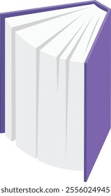 Open hardcover book featuring white pages and a vibrant purple cover, presented from an isometric angle, evoking themes of reading, knowledge, and information sharing