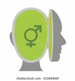 Open head with androgyny symbol. Vector illustration