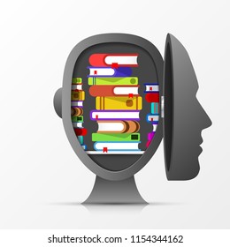 Open head with books. Creative education concept. Vector illusstration