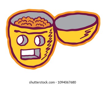 Open head with brains and empty eyes and mouth