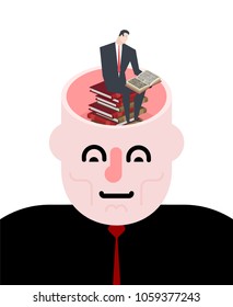 Open head. Businessman reads books. Brainstorm Concept illustration
