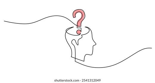 Open head featuring a question mark on it in a continuous one line drawing. Idea concept. Hand-drawn minimalist illustration.
