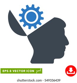 Open Head Gear EPS vector pictograph. Illustration style is flat iconic bicolor smooth blue symbol on white background.