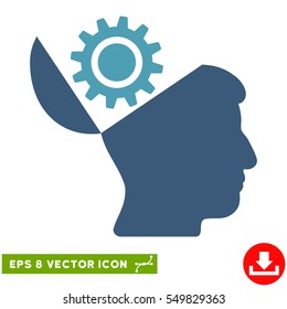 Open Head Gear EPS vector pictogram. Illustration style is flat iconic bicolor cyan and blue symbol on white background.