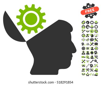 Open Head Gear icon with bonus configuration pictograms. Vector illustration style is flat iconic eco green and gray symbols on white background.