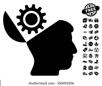 Open Head Gear icon with free bonus pictures. Vector illustration style is flat iconic symbols, black color, white background.