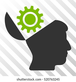 Open Head Gear vector pictogram. Illustration style is flat iconic bicolor eco green and gray symbol on a hatched transparent background.