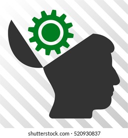 Open Head Gear vector pictogram. Illustration style is flat iconic bicolor green and gray symbol on a hatch transparent background.