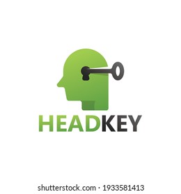 Open head mind key logo template design