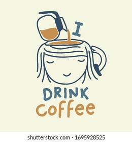 La cabeza abierta enjuaga el café negro a mi cerebro de bajo poder. Ilustraciones vectoriales para impresiones en pantalones t, carteles y otros usos.