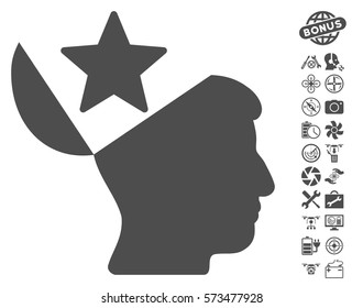 Open Head Star icon with bonus uav service graphic icons. Vector illustration style is flat iconic symbols on white background.