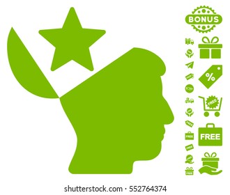 Open Head Star pictograph with free bonus images. Vector illustration style is flat iconic symbols, eco green color, white background.