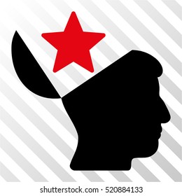 Open Head Star vector pictogram. Illustration style is flat iconic bicolor intensive red and black symbol on a hatched transparent background.