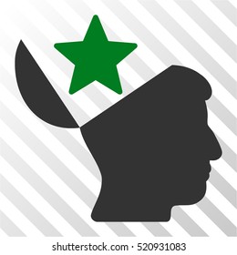 Open Head Star vector pictogram. Illustration style is flat iconic bicolor green and gray symbol on a hatched transparent background.