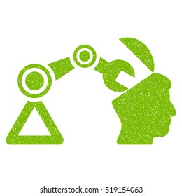 Open Head Surgery Manipulator grainy textured icon for overlay watermark stamps. Flat symbol with dust texture. Dotted vector eco green ink rubber seal stamp with grunge design on a white background.