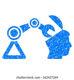 Open Head Surgery Manipulator grainy textured icon for overlay watermark stamps. Flat symbol with scratched texture. Dotted vector blue ink rubber seal stamp with grunge design on a white background.