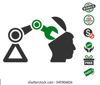 Open Head Surgery Manipulator icon with free bonus design elements. Vector illustration style is flat iconic symbols, green and gray colors, white background.