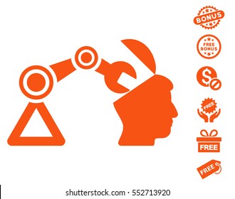 Open Head Surgery Manipulator icon with free bonus pictograms. Vector illustration style is flat iconic symbols, orange color, white background.