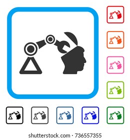 Open Head Surgery Manipulator icon. Flat gray pictogram symbol in a light blue rounded squared frame. Black, gray, green, blue, red,