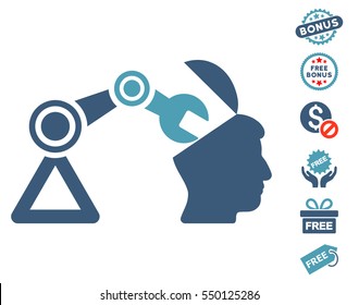Open Head Surgery Manipulator pictograph with free bonus pictograms. Vector illustration style is flat iconic symbols, cyan and blue colors, white background.