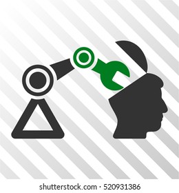 Open Head Surgery Manipulator vector pictograph. Illustration style is flat iconic bicolor green and gray symbol on a hatch transparent background.