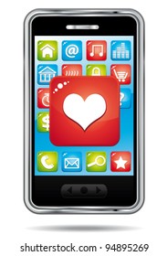Open heart application on a a smartphone. vector icon.