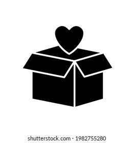 Open Heart box glyph icon. Post service. Vector isolated black illustration.