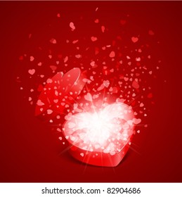 Open heart gift and flow hearts. Vector illustration eps 10. Easy replace background.