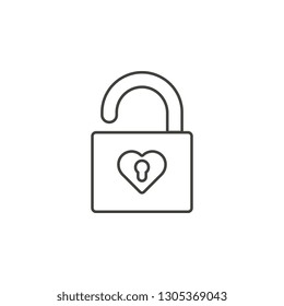 Open heart lock icon. Simple thin line, outline vector of valentines day, love icons for UI and UX, website or mobile application