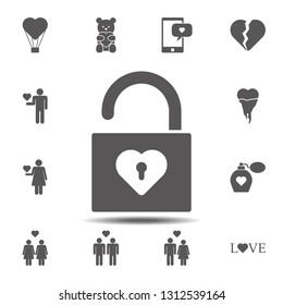 Open heart lock icon. Simple glyph, flat vector element of valentines day icons set for UI and UX, website or mobile application