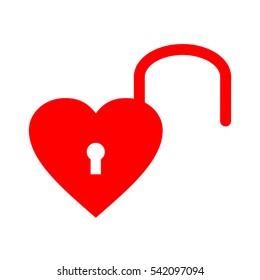 Open heart padlock isolated on white background. 