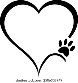 Open heart paw print silhouette - Black heart paw print