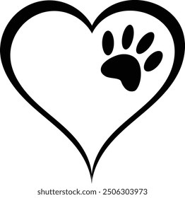 Open heart paw print silhouette - Black heart paw print