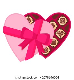 Open heart pink box of chocolate dessert or candy with icing for Valentine's Day.