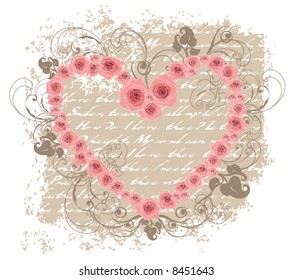 open heart pink roses love poem valentine (vector)