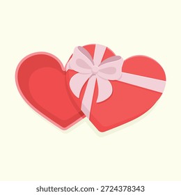 Una caja de chocolate en forma de corazón abierto con lazo rosa para el día de San Valentín. Elemento de diseño para tarjetas de felicitación, carteles e invitación. Amor regalo romántico, Ilustración vectorial de vacaciones.