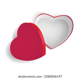 Open heart shaped gift box on white background. Design for Valentine's Day