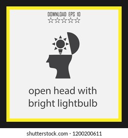 open hed with bright lightbulb   vector icon