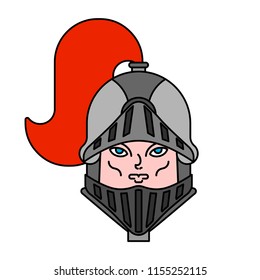 Open Helmet Knight and face man. Head Metal armor warrior. Iron armor.  Vector illustration
