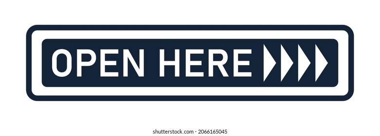 Open here blue sticker sign. Vector illustration