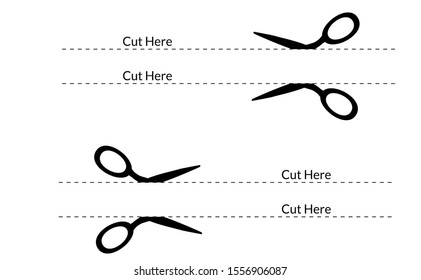 Open from here or cut here line symbol. Cut slitting symbol vector for open from here sign.