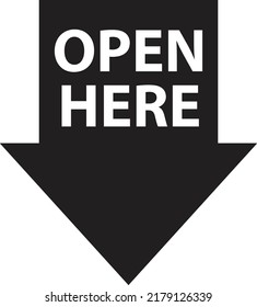 open here icon on white background. open here sticker sign. Instruction manual symbol. flat style.
