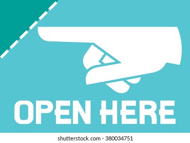 open here label or sticker