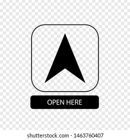 Open here sign. Flat packaging symbol. Mail box icon isolated on transparent background. Mail icon. Vector illustration