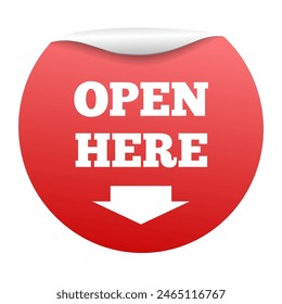 OPEN HERE sticker circle shape