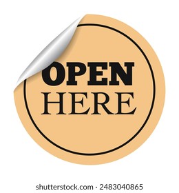 OPEN HERE sticker circle shape paper color