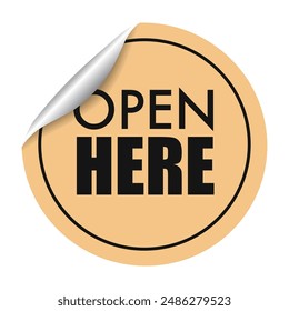 OPEN HERE sticker circle shape paper colo