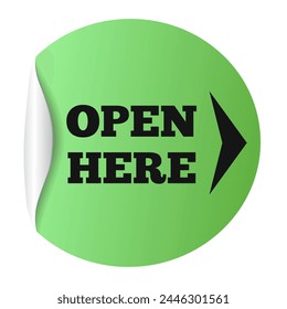 Open here sticker design realistick style