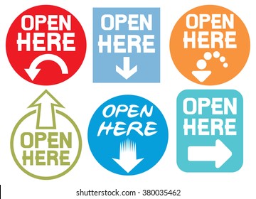 open here stickers set