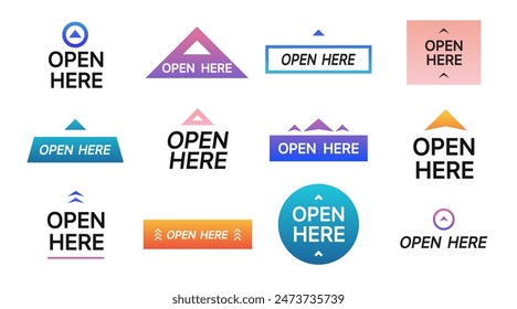 Open here vector sticker set colorful